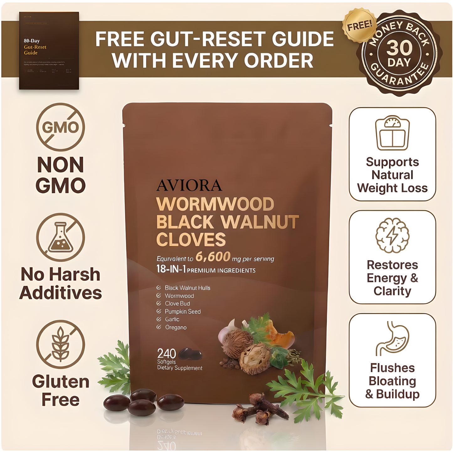 18-in-1 Wormwood Parasite Cleanse — 6,600 mg Odorless Softgels